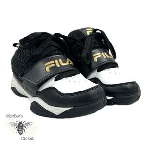 Fila Unisex Skybuzzer Size 2 Little Kids Sneaker Black Gold Velcro Shoes Hightop